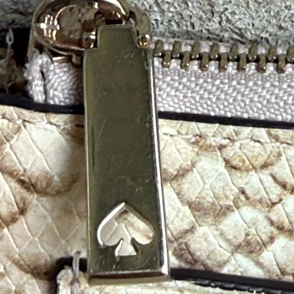 KATE SPADE LONG ZIP AROUND SNAKE EMBOSSED WALLET CLUTCH Beige Tan Leather - Picture 5 of 13